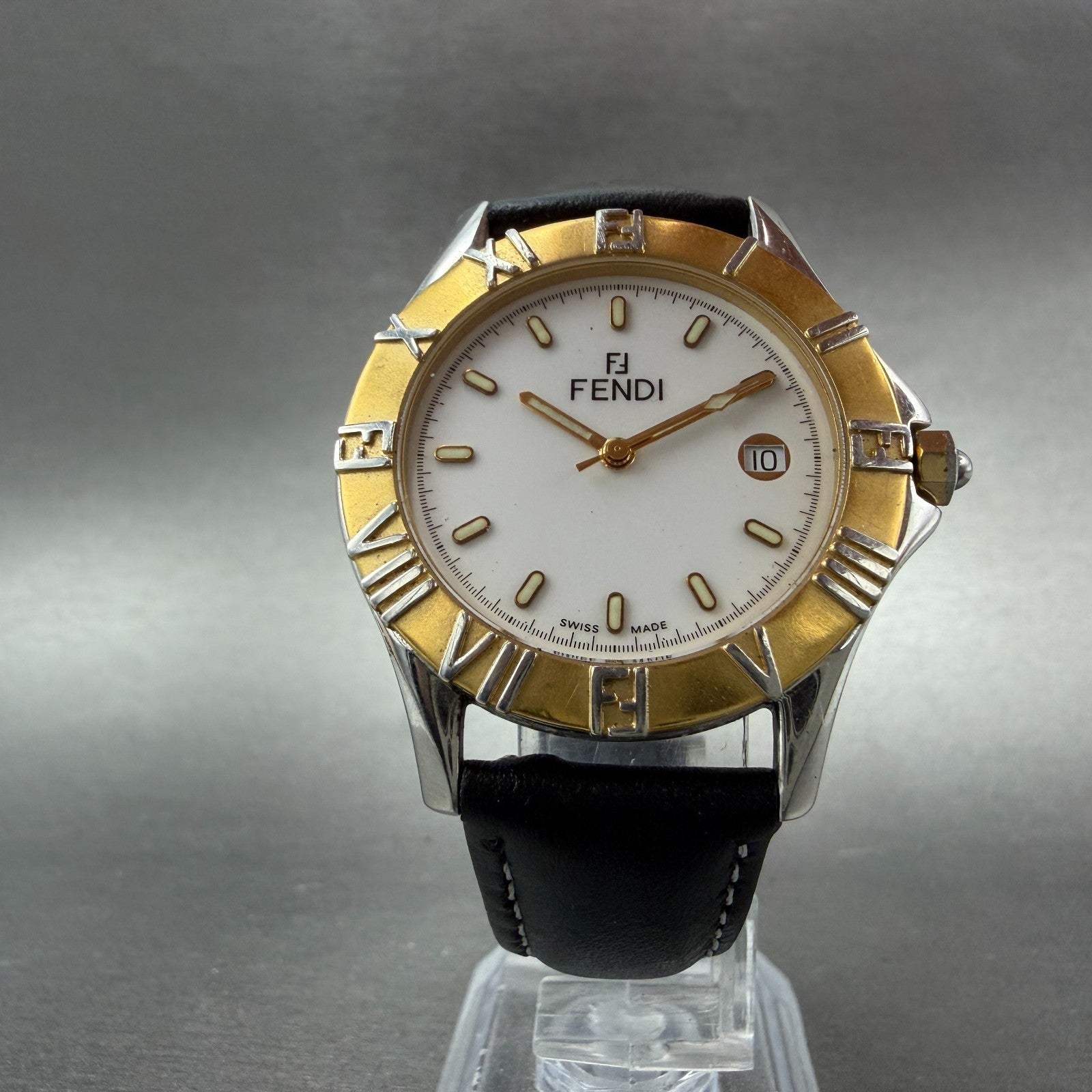 Fendi Watch Men 36mm White Dial Two Tone Date Round 2500G New Battery5