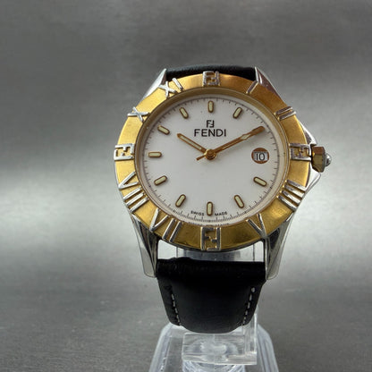 Fendi Watch Men 36mm White Dial Two Tone Date Round 2500G New Battery5