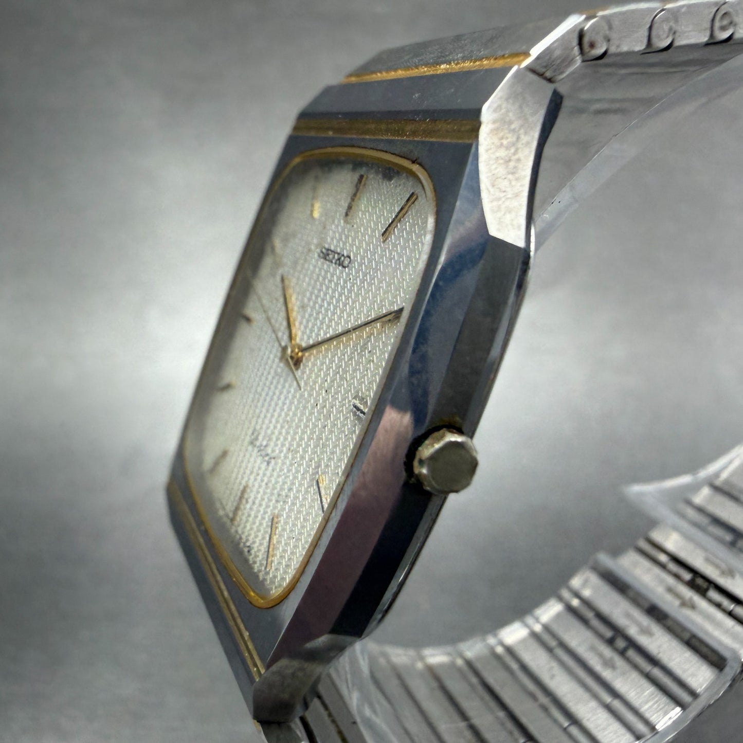 Seiko Dolce Watch Men 29mm Silver Dial Two Tone Rectangle 9531-5140 New Battery2