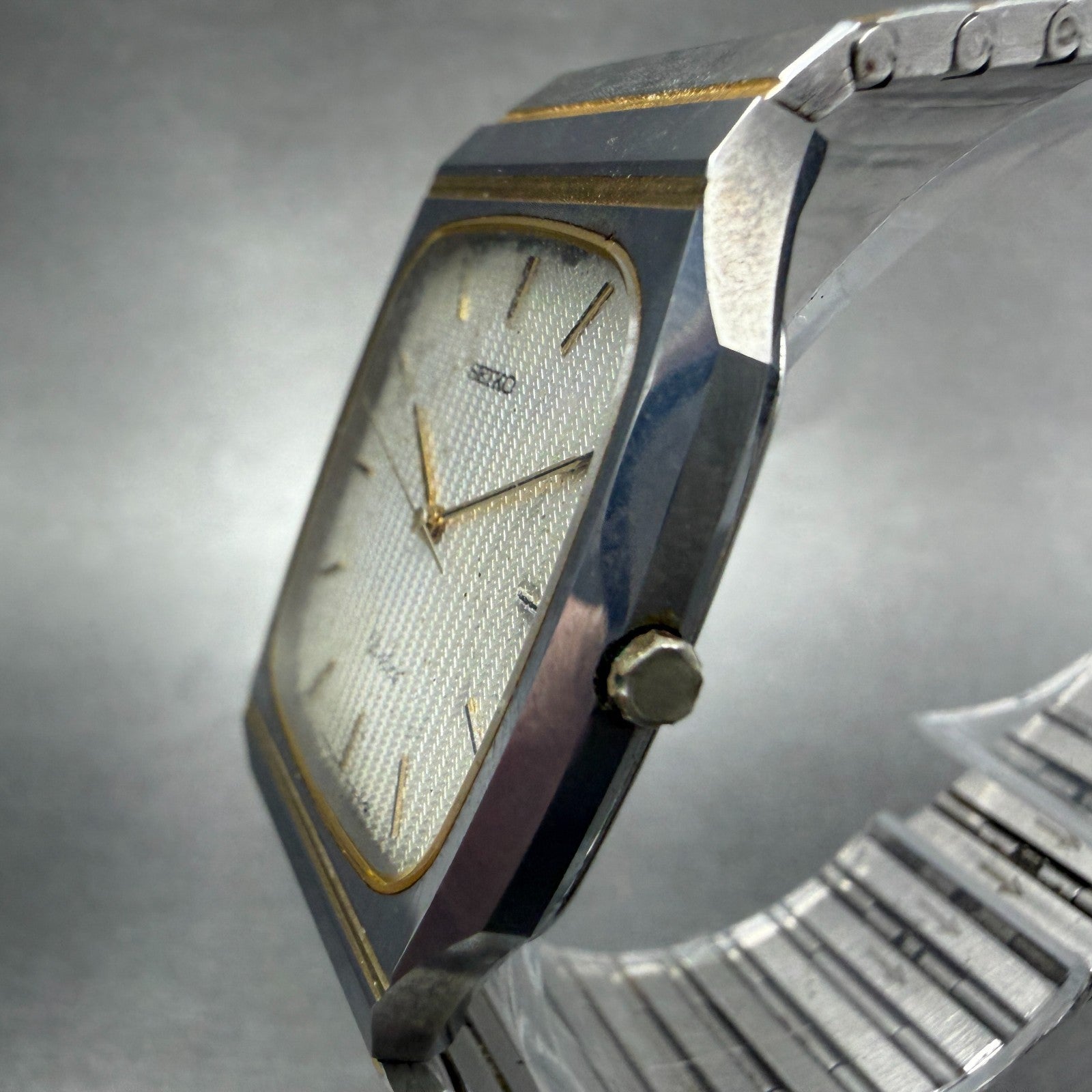 Seiko Dolce Watch Men 29mm Silver Dial Two Tone Rectangle 9531-5140 New Battery2