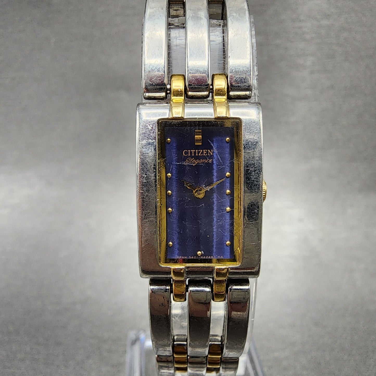 Citizen Elegance Tank Watch Women 15mm Blue Dial Two Tone Rectangle New Batt ABC0