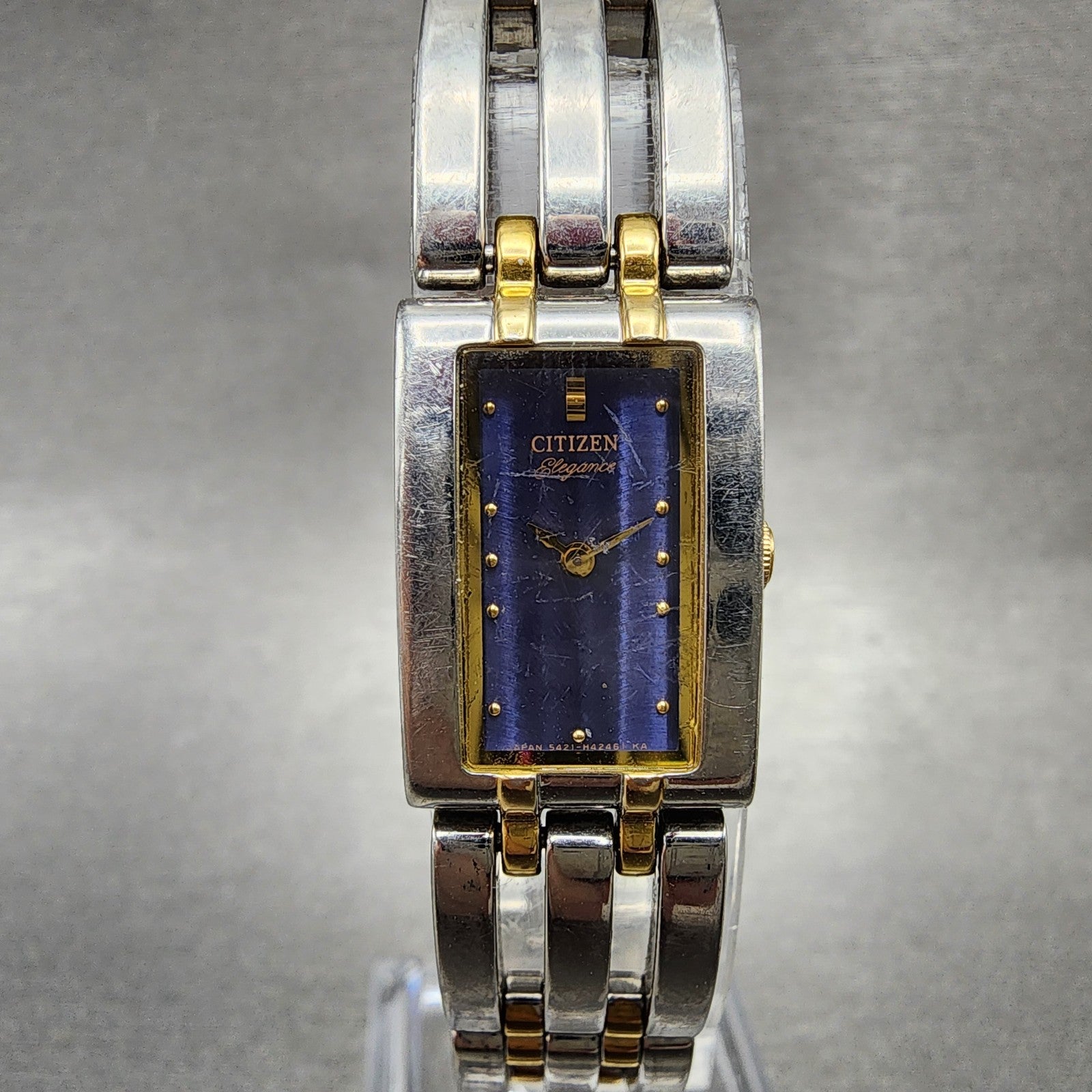 Citizen Elegance Tank Watch Women 15mm Blue Dial Two Tone Rectangle New Batt ABC0