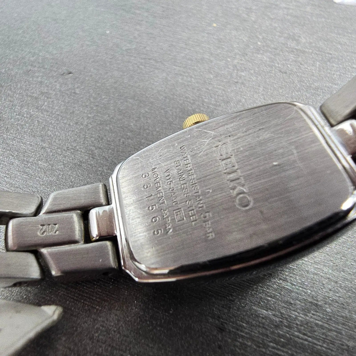Seiko Solar Watch Women 18mm White Dial Two Tone Rectangle V115-0AA0 Works9