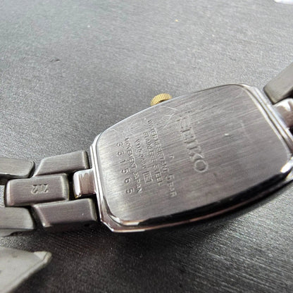 Seiko Solar Watch Women 18mm White Dial Two Tone Rectangle V115-0AA0 Works9