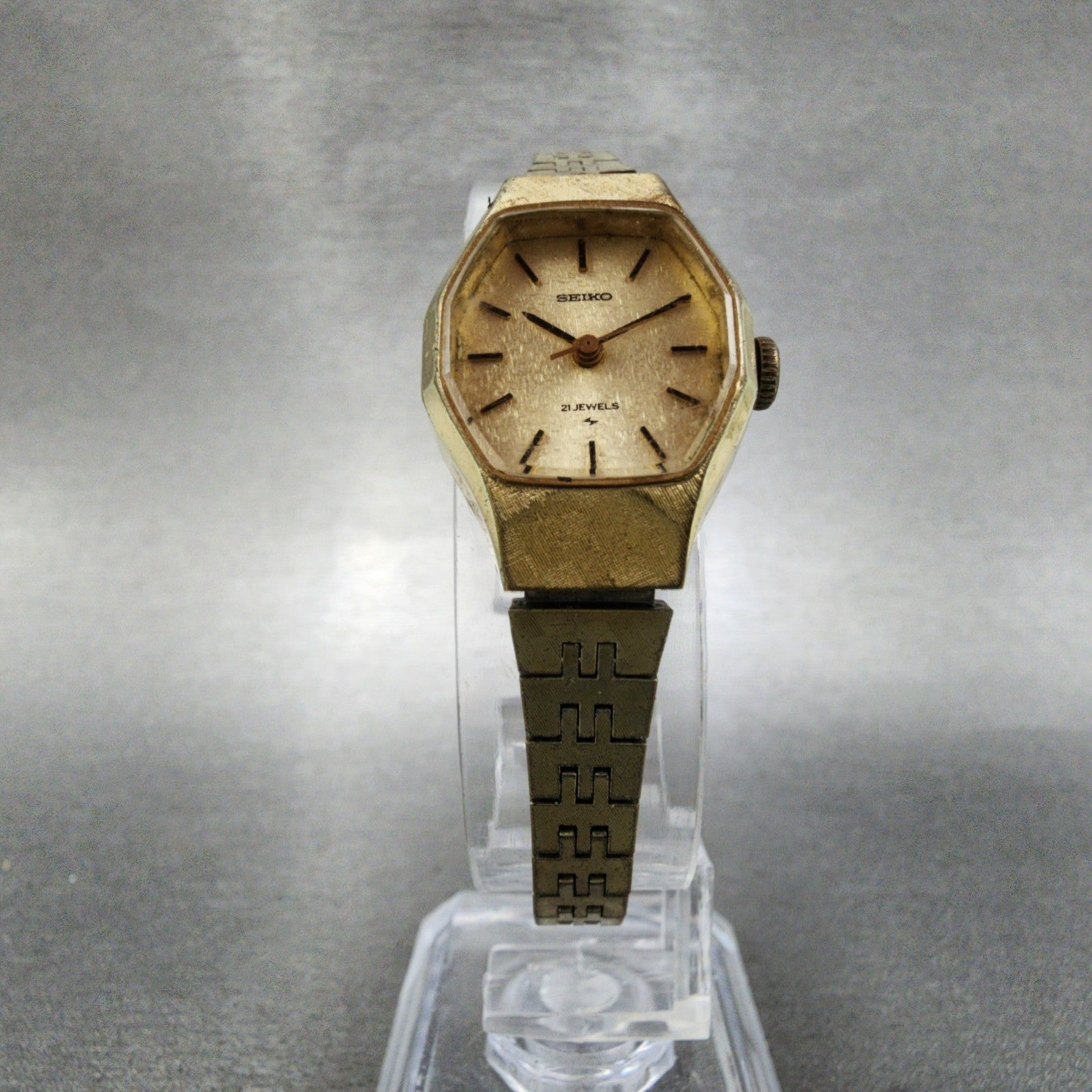Seiko Watch Women 19mm Champagne Dial Gold Tone Octagon Manual 11043390 Runs5