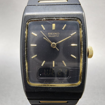 Seiko Watch Women 22mm Analgo Digital Black Tone Rectangle E0295619 New Battery1