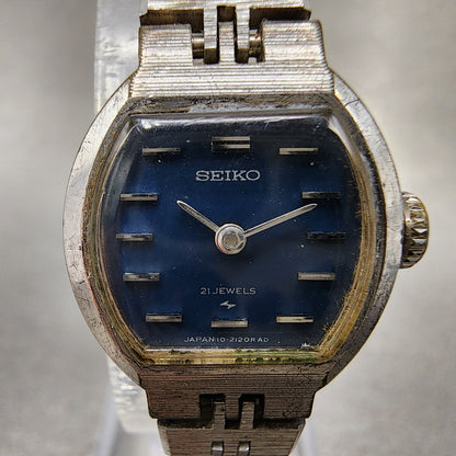 Seiko Watch Women 19mm Blue Dial Silver Tone Oval Manual 103600 Runs1