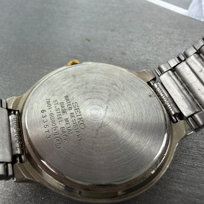 Seiko Watch Men 34mm White Dial Two Tone Round 7N01-6G90 New Battery Vintage9