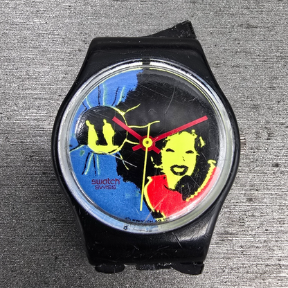 Swatch Sun Lady Watch Women 25mm Black Dial Black Tone Round LB125 New Battery0