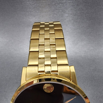 Movado Museum Watch Men 40mm Black Dial Gold Tone Round Bracelet Swiss 06072035