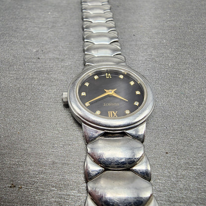 Tissot Watch Women 25mm Black Dial Steel Round BROKEN BAND New battery4