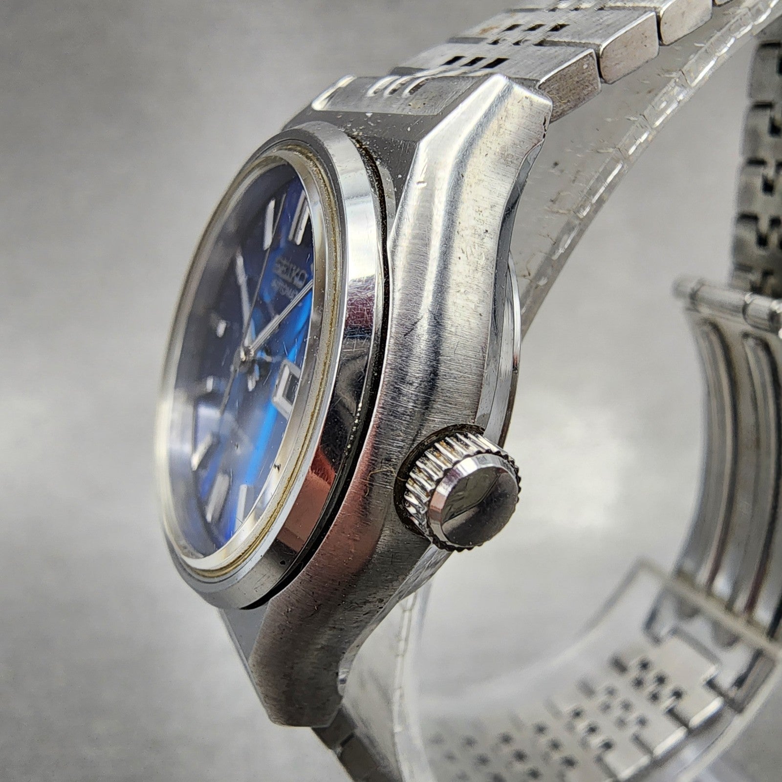 Seiko Automatic Watch Women 27mm Blue Dial Silver Tone Daydate Round READ!!!!2