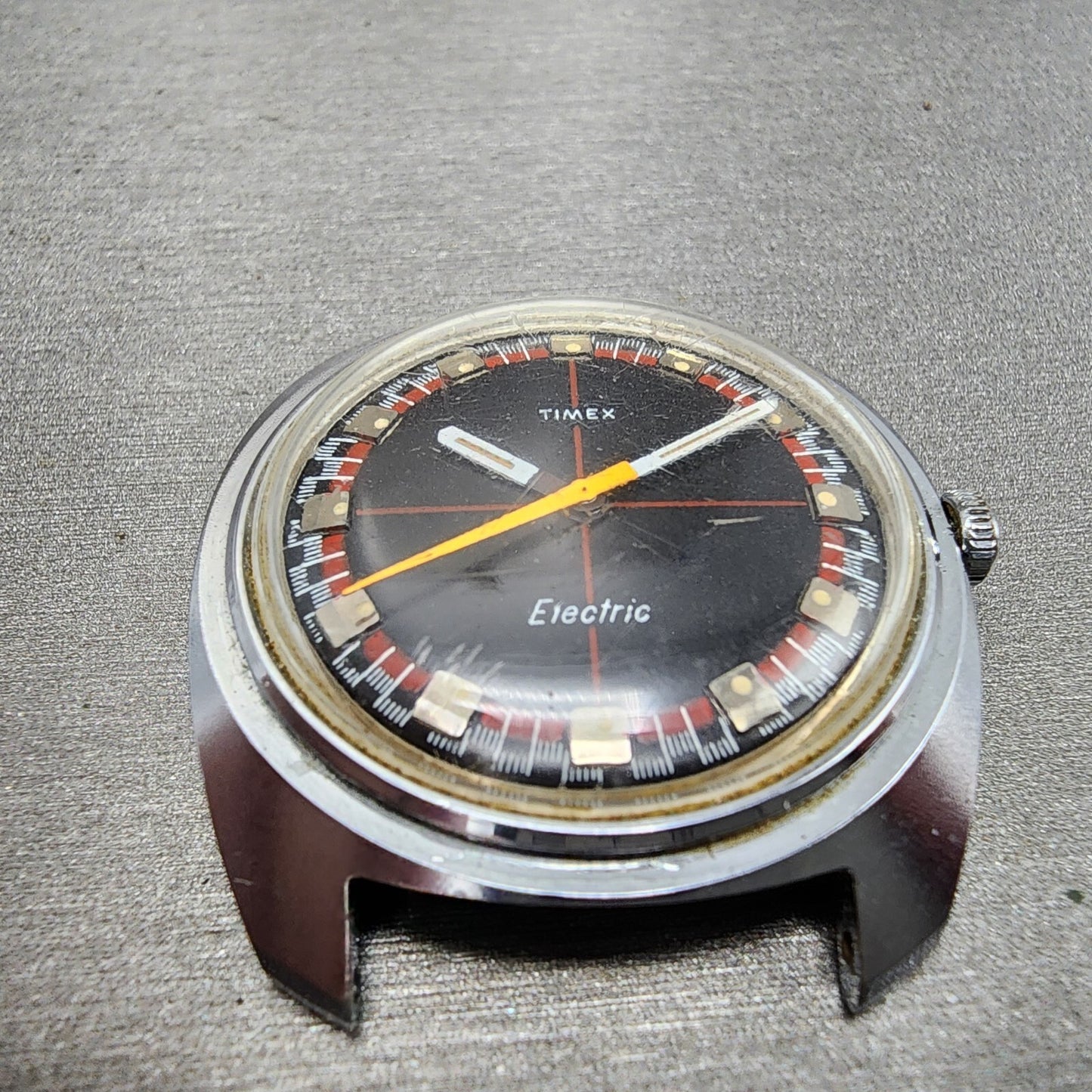 Timex Electric Watch Men 36mm Black Dial Silver Tone Round Crosshair Dial PARTS3