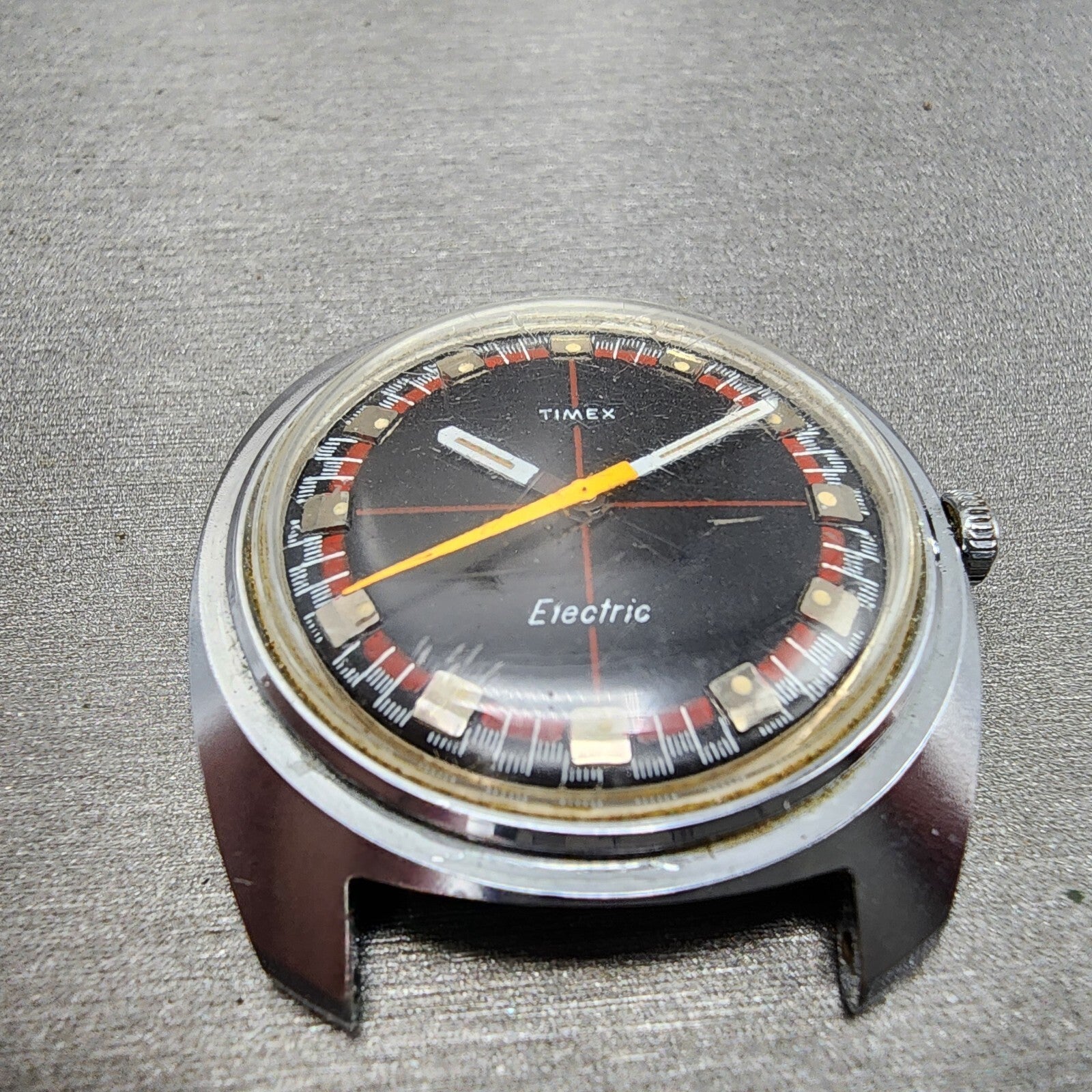 Timex Electric Watch Men 36mm Black Dial Silver Tone Round Crosshair Dial PARTS3