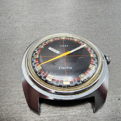 Timex Electric Watch Men 36mm Black Dial Silver Tone Round Crosshair Dial PARTS3