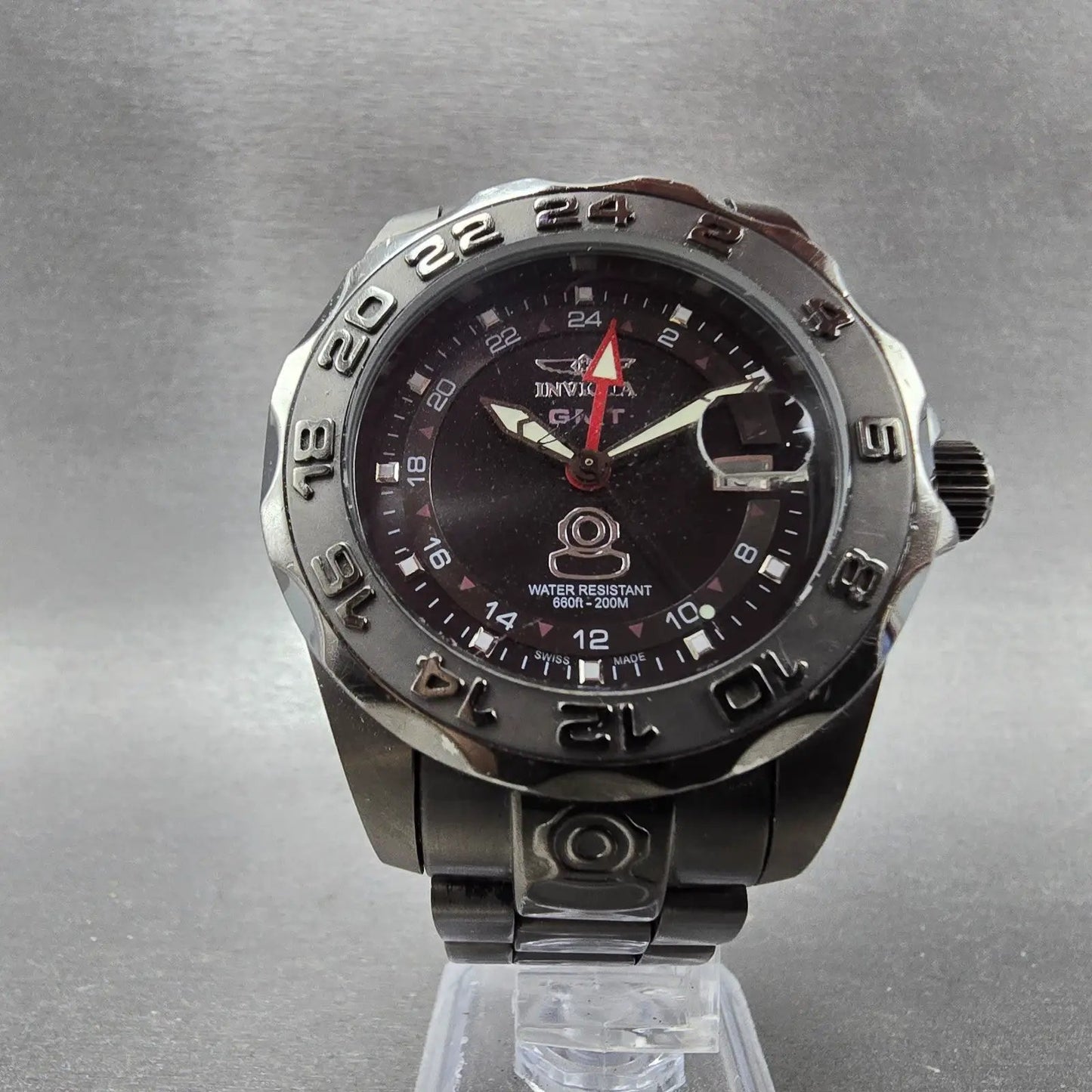 Invicta Pro Diver GMT Watch Men 44mm Black Dial Black Tone Date 5126 New Battery5