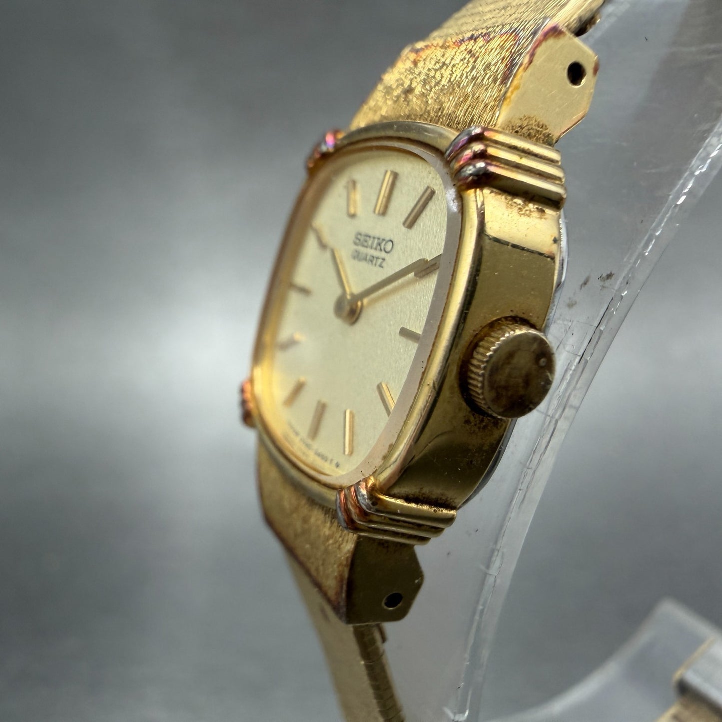Seiko Watch Women 18mm Champagne Dial Gold Tone Square 2320-6710 New Battery2