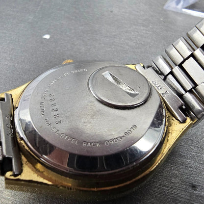 Seiko SQ Watch Men 36mm Brown Dial Gold Tone Daydate Round 0903-8079 PARTS VTG10