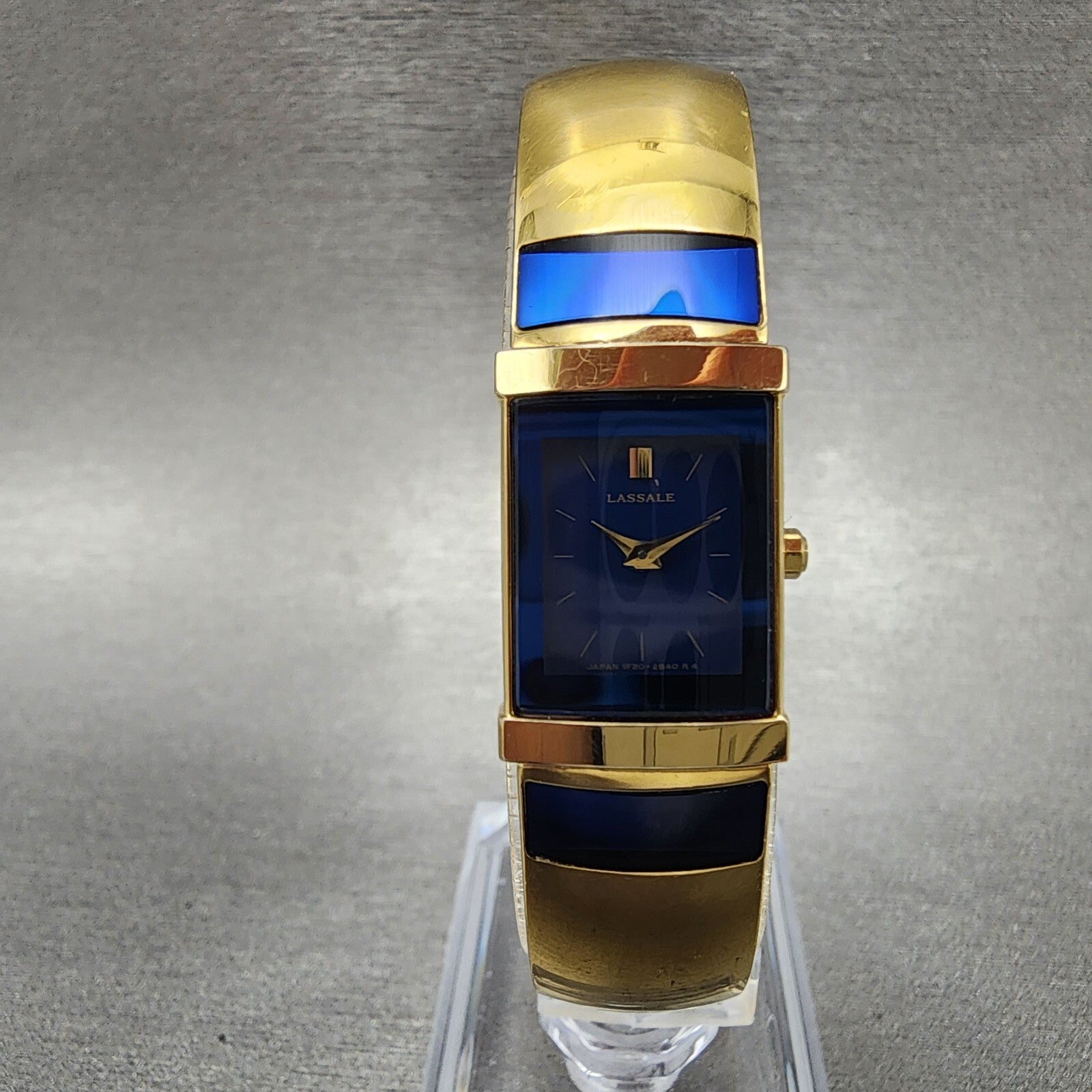 Seiko Lassale Tank Watch Women 15mm Blue Dial Gold Tone Rectangle New Battery0
