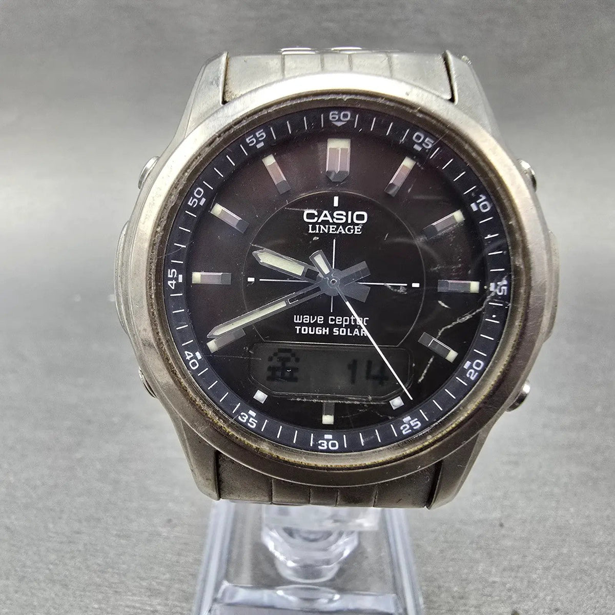 Casio Lineage LCW-100T Watch Men 41mm Black Dial Titanium Alarm Chrono Solar JP1