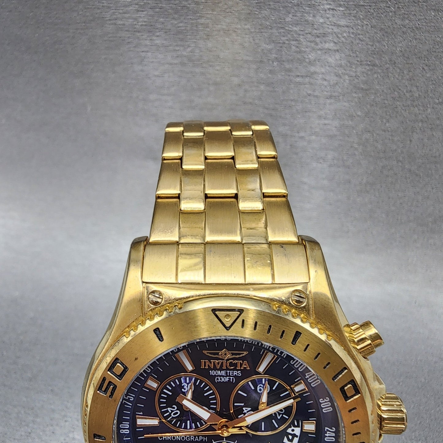 Invicta Chronograph Watch Men 46mm Blue Dial Gold Tone Date 6858 PARTS5