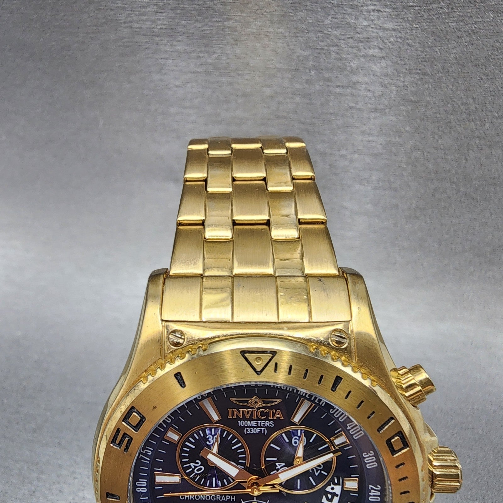 Invicta Chronograph Watch Men 46mm Blue Dial Gold Tone Date 6858 PARTS5