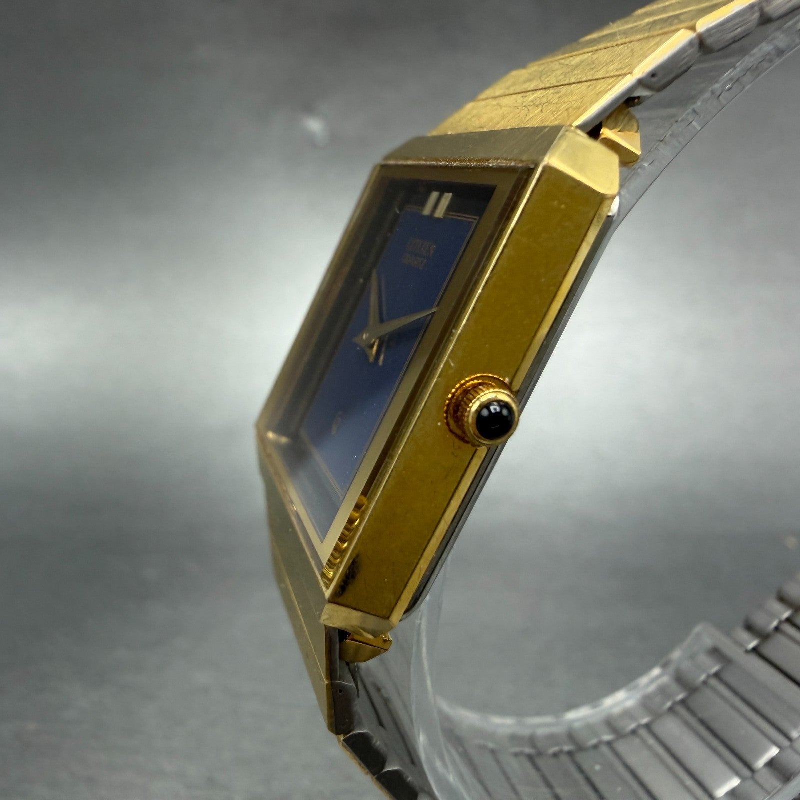 Citizen CQ Tank Watch Unisex 25mm Blue Dial Gold Tone Rectangle New Battery2