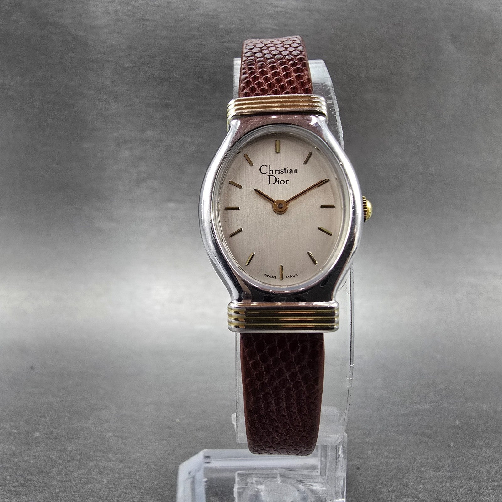 Christian Dior Watch Women 20mm Silver Dial Two Tone Oval New Battery Vintage5