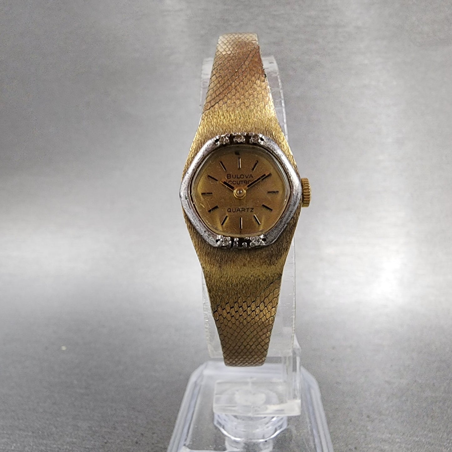 Bulova Accutron Watch Women 18mm Gold Dial Gold Tone Diamond Bezel New Battery5