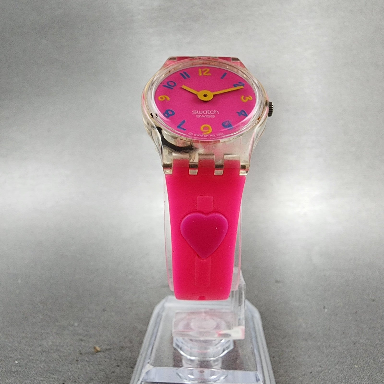 Swatch Candy Pleasure Watch Women 25mm Pink Dial Clear Case Round New Battery4