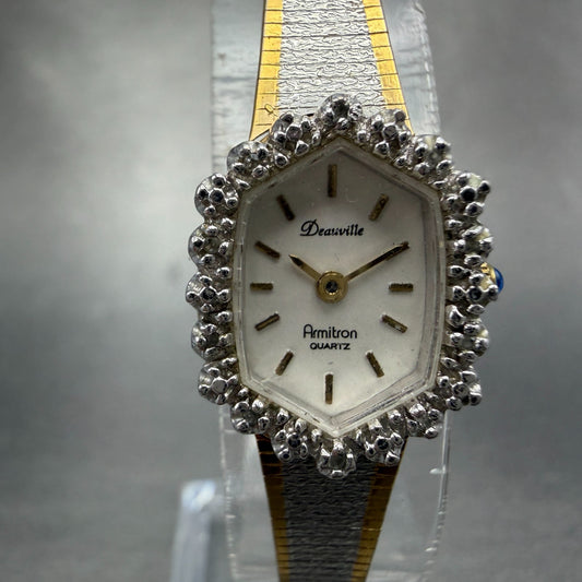 Armitron Deauville Diamond Watch Women 16mm White Dial Two Tone Oval NewBattery0
