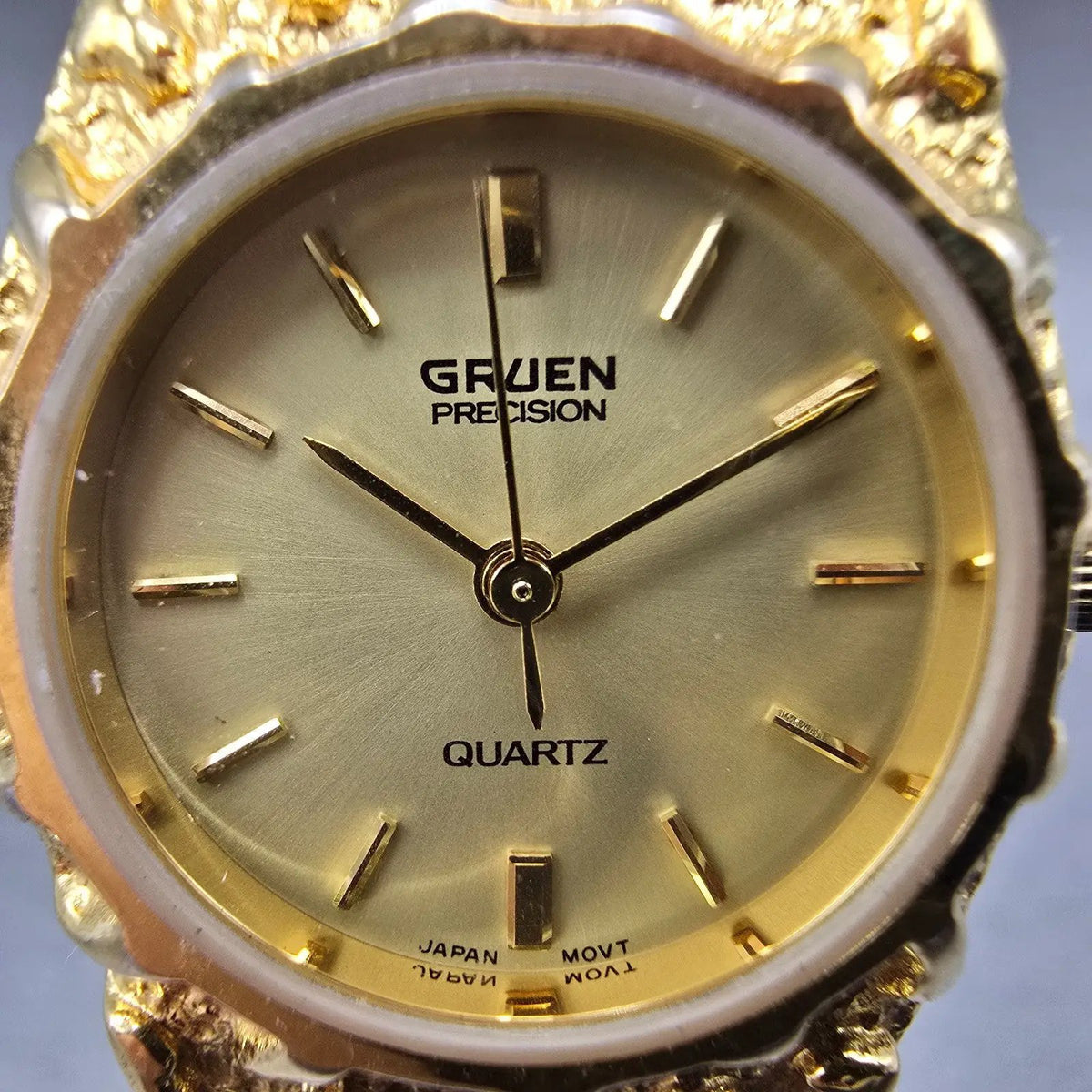 Gruen Watch Women 24mm Gold Dial Gold Nugget Case Tone New Battery VTG1