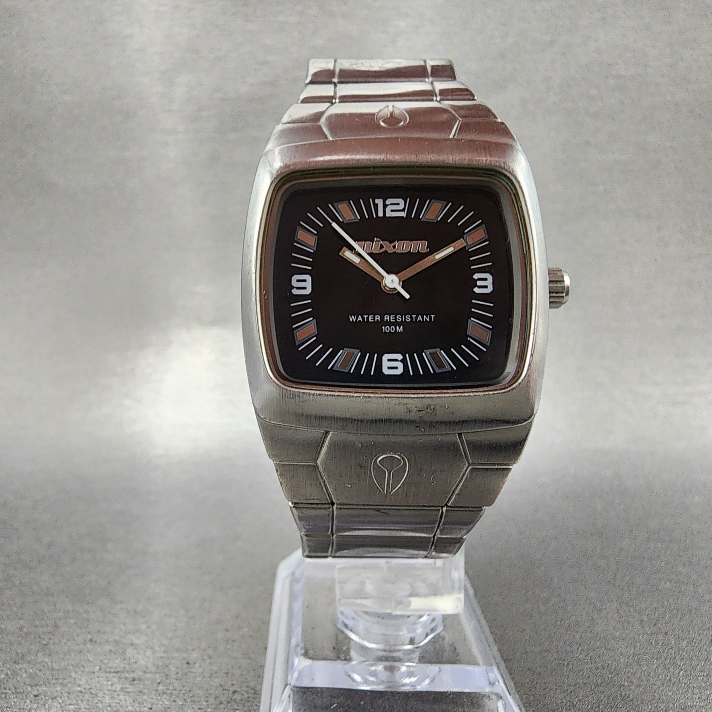 Nixon The Manual Watch Women 32mm Black Dial Silver Tone Rectangle New Battery5