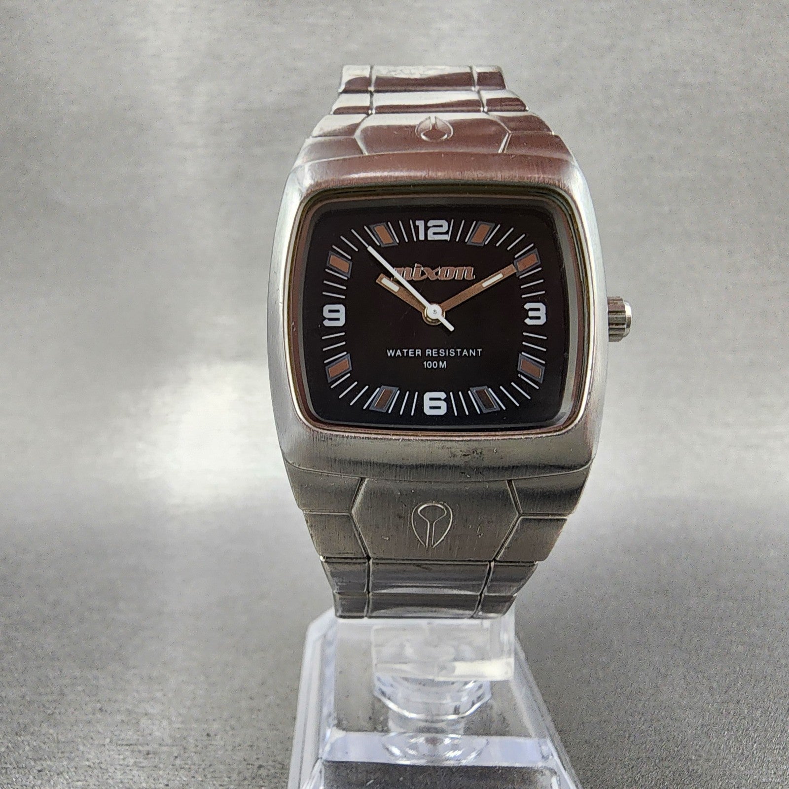 Nixon The Manual Watch Women 32mm Black Dial Silver Tone Rectangle New Battery5