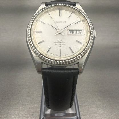 Seiko Lord Matic Watch Men 38mm Silver Dial Silver Tone Daydate Round 5606-70805