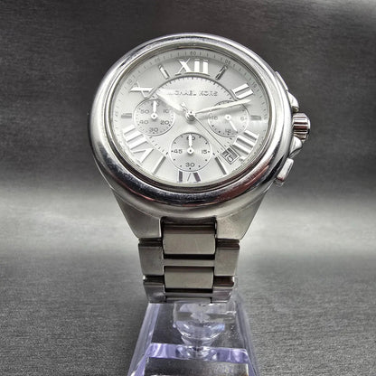 Michael Kors Camille Watch Women 44mm Silver Dial Chrono Date MK5719 New Batt5