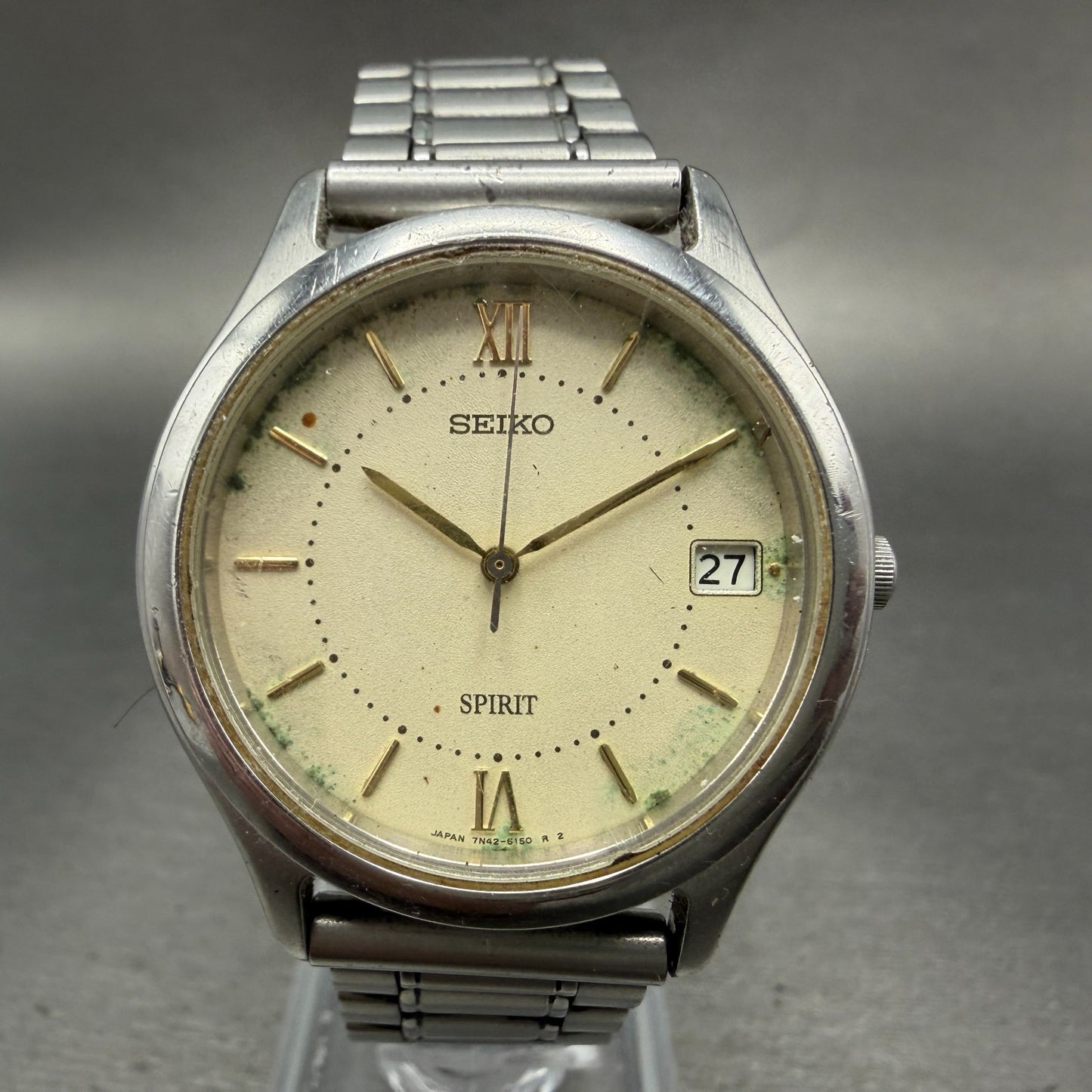 Seiko Spirit Watch Men 34mm Cream Dial Silver Tone Date 7n42-6110 New Battery G50