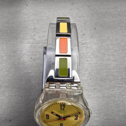 Swatch FALL OF LEAF Watch Women 25mm Yellow Dial Clear Case LK276G New Battery4