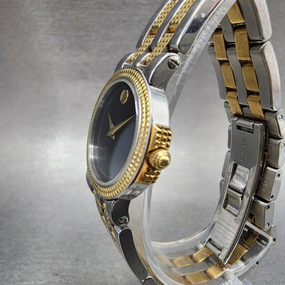 Movado Museum Watch Women 24mm Black Dial Two Tone Round 81A1831 New Battery3