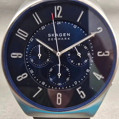 Skagen Grenen Chronograph Watch Men 42mm Blue Dial Silver Tone SKW6842 New Batt1