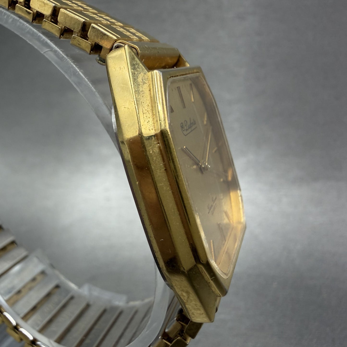 Lucien Piccard Dufonte Tank Watch Men 29mm Gold Dial Gold Tone Octagon New Batt3