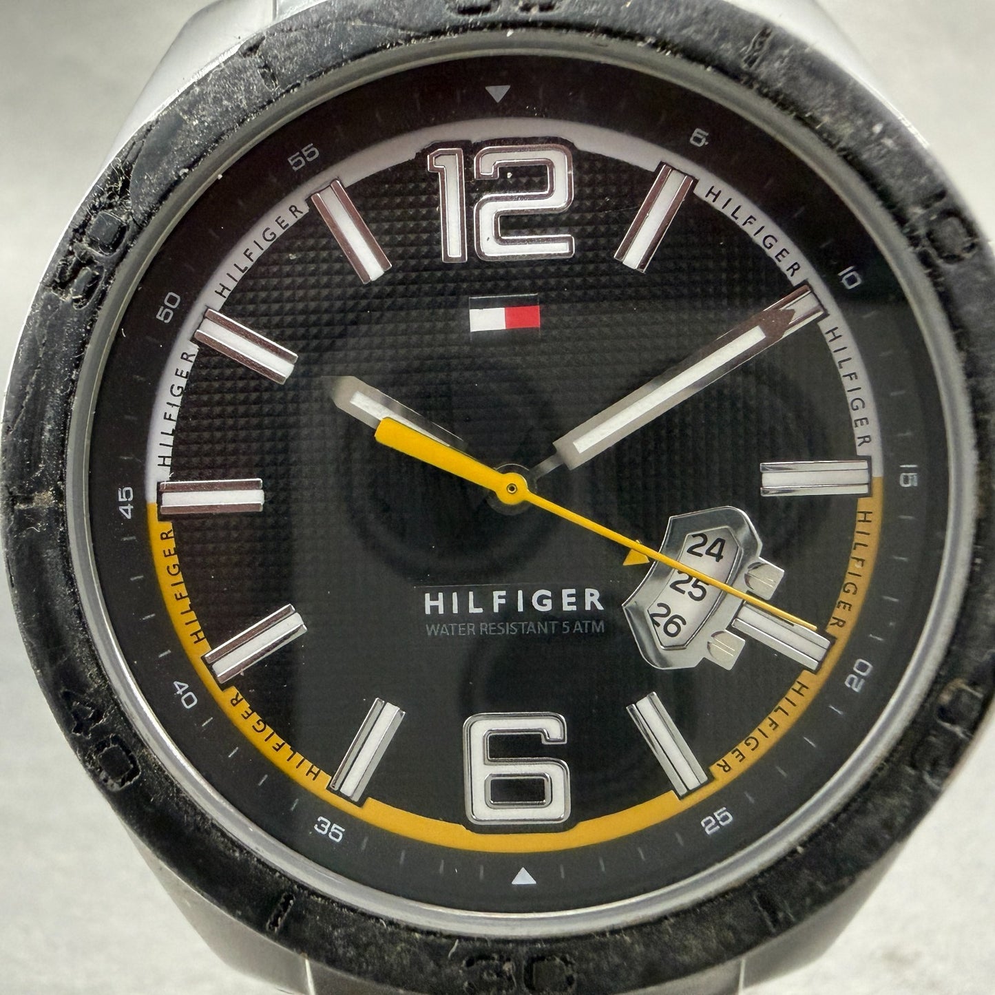 Tommy Hilfiger Watch Men 43mm Black Dial Steel Date Round New battery1