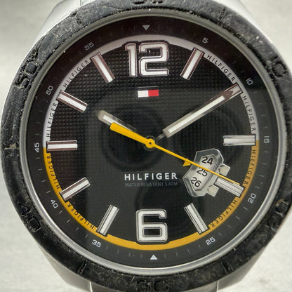 Tommy Hilfiger Watch Men 43mm Black Dial Steel Date Round New battery1