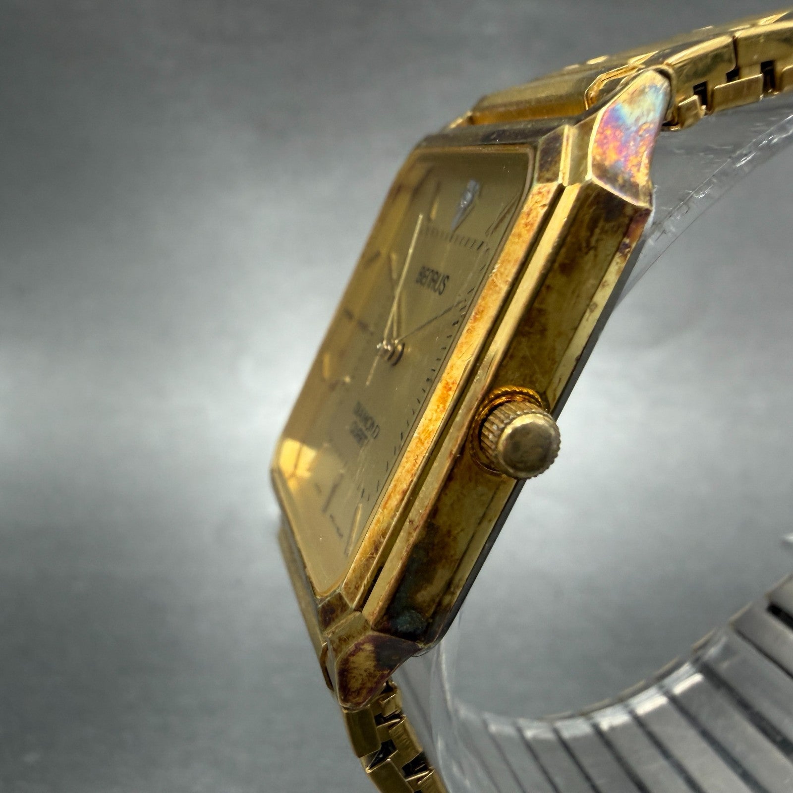 Benrus Tank Watch Men 26mm Gold Dial Gold Tone Octagon New Battery VTG2