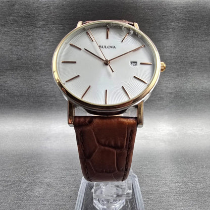 Bulova Watch Men 40mm White Dial Gold Tone Date Round 98H51 New Battery5