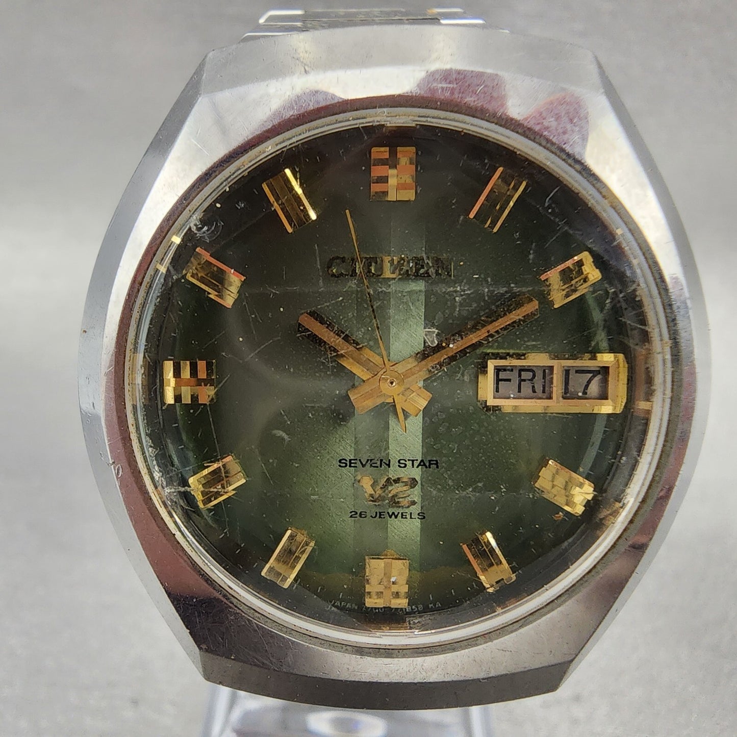 Citizen Seven Star V2 Watch Men 38mm Green Dial Steel Daydate 4771150K PARTS2