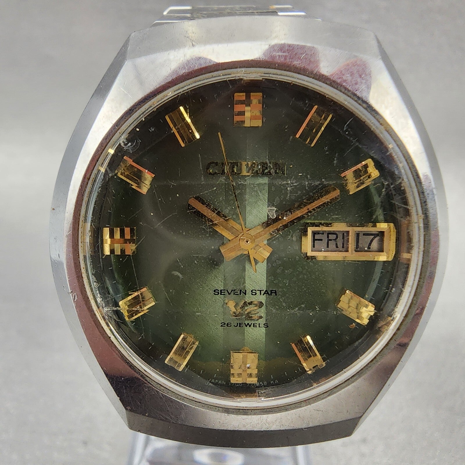 Citizen Seven Star V2 Watch Men 38mm Green Dial Steel Daydate 4771150K PARTS2
