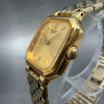 Seiko Watch Women 17mm Champagne Dial Gold Tone Octagon V400-5608 New Battery 232