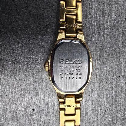 Seiko Watch Women 17mm Gold Dial Gold Tone Oval 1N01-0CS0 New Battery Vintage JP10