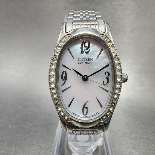 Citizen EcoDrive Watch Women 22mm MOP Dial Stainless Steel Oval E031 Works0